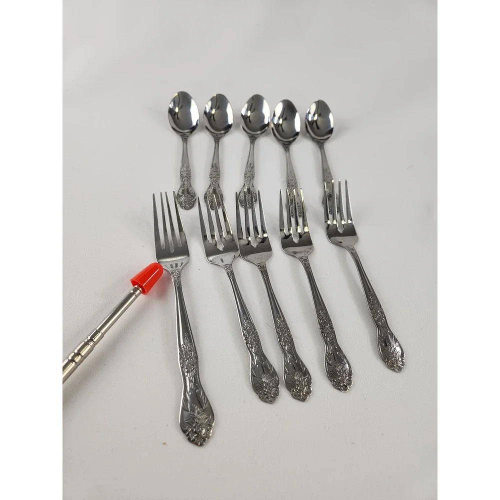 Rogers Stainless Steel Love Joy Pattern Flatware 10 Piece Lot Spoons Forks Repla